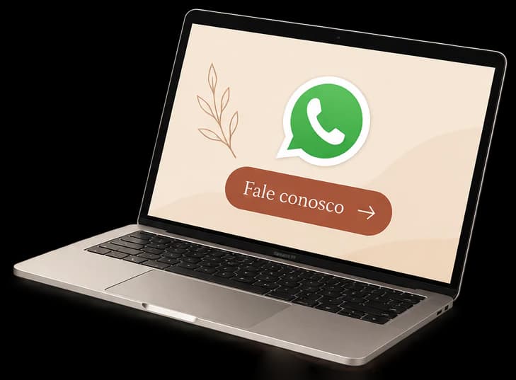 Ilustração de um notebook com a tela de contato pelo WhatsApp